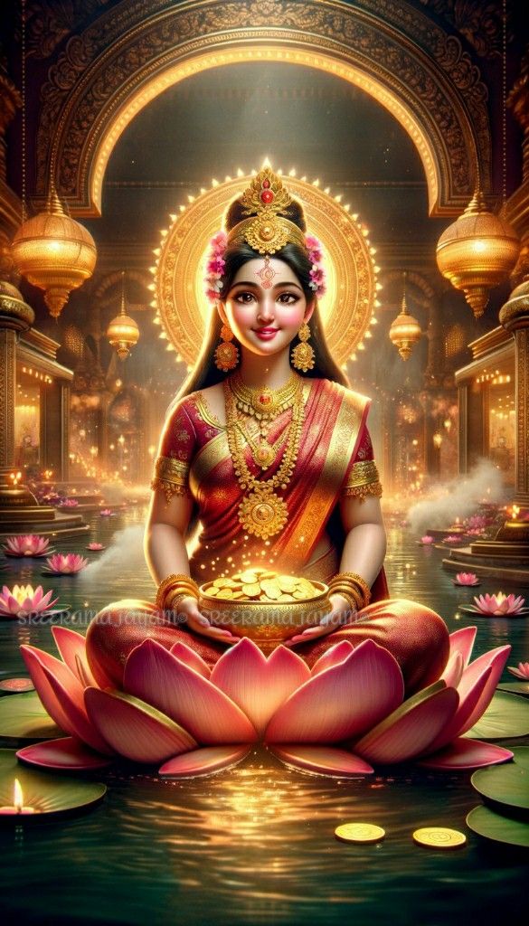 Goddess Lakshmi seated on a lotus