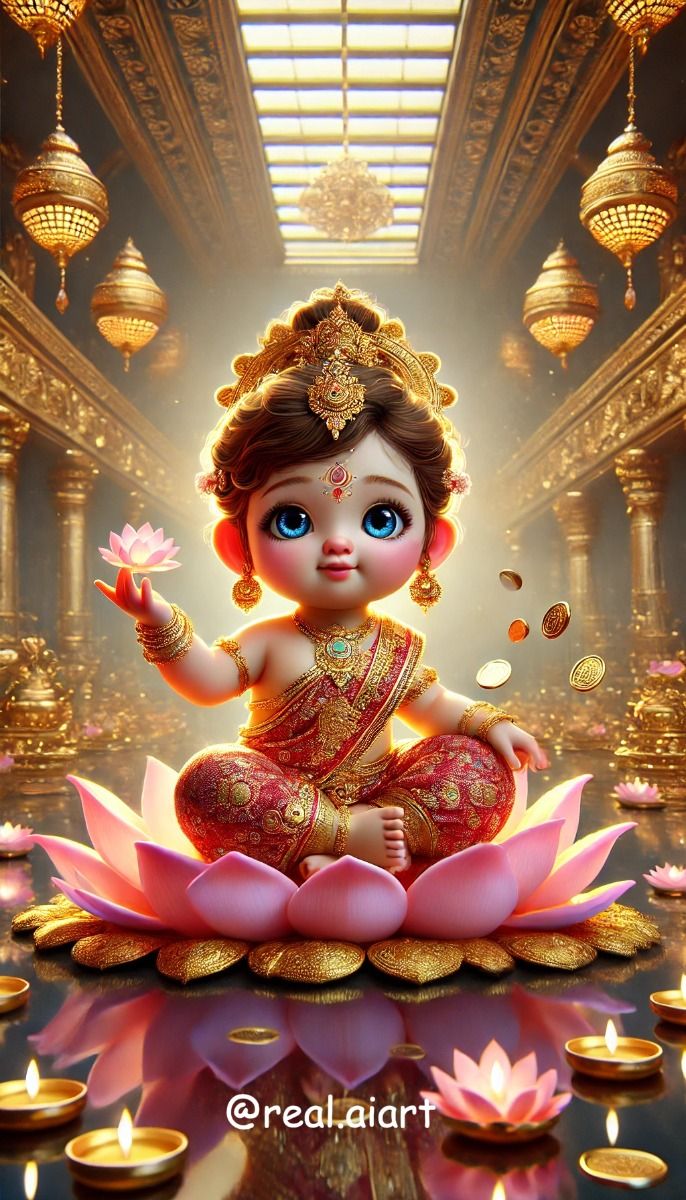 Baby Lakshmi seated on lotus flower