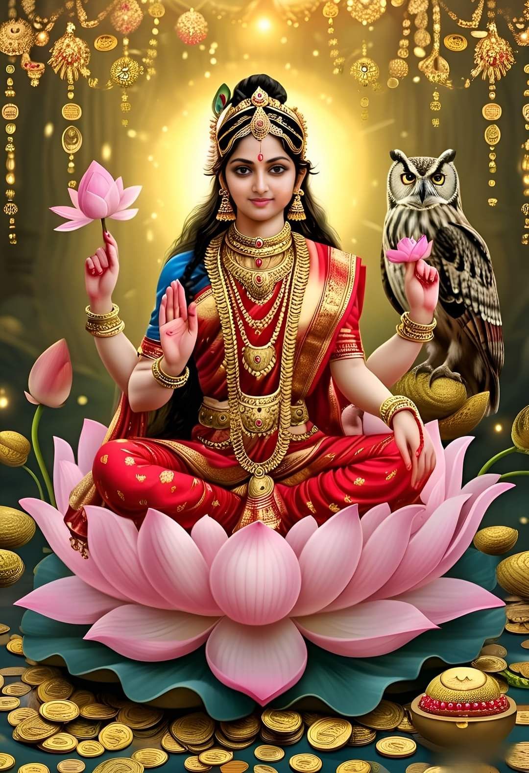 Lakshmi Maa seated on lotus flower