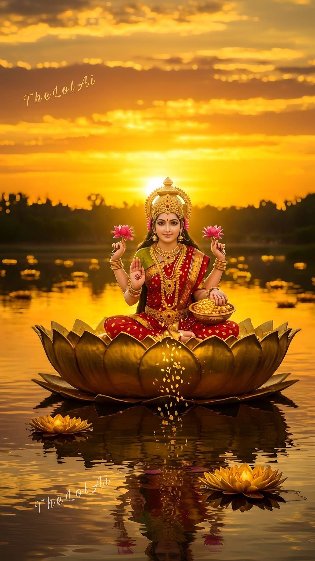Lakshmi Maa seated on a lotus flower