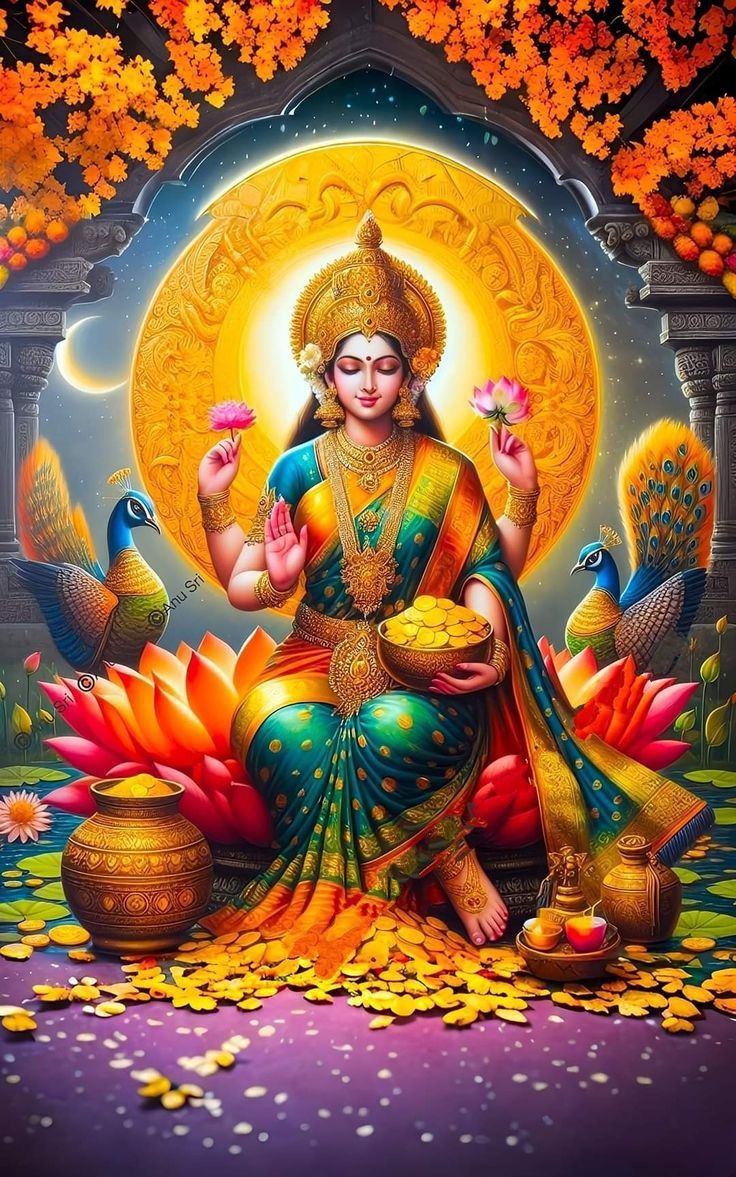 Goddess Lakshmi seated on lotus