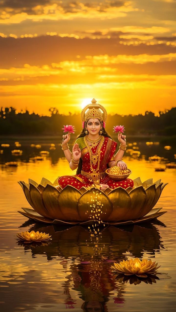 Lakshmi Maa seated on a lotus flower