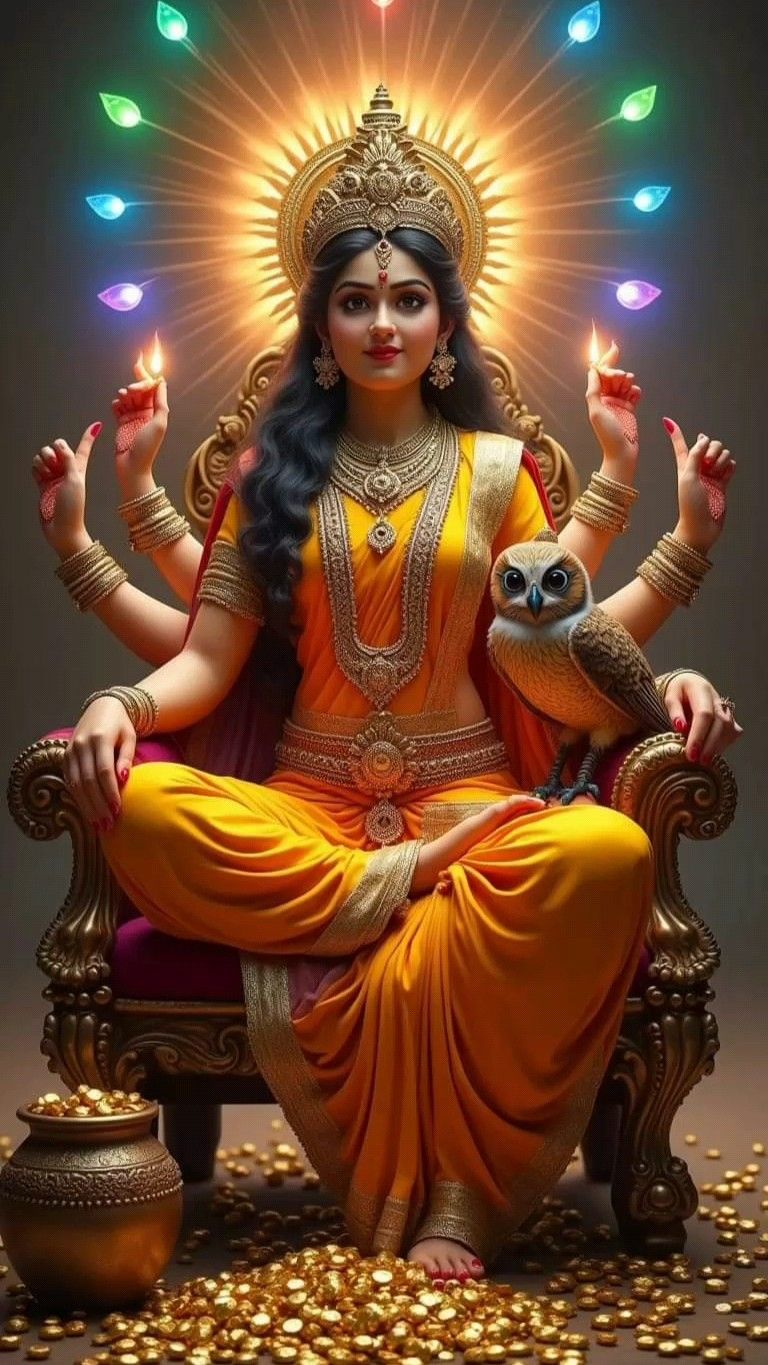Lakshmi Maa seated with gold coins
