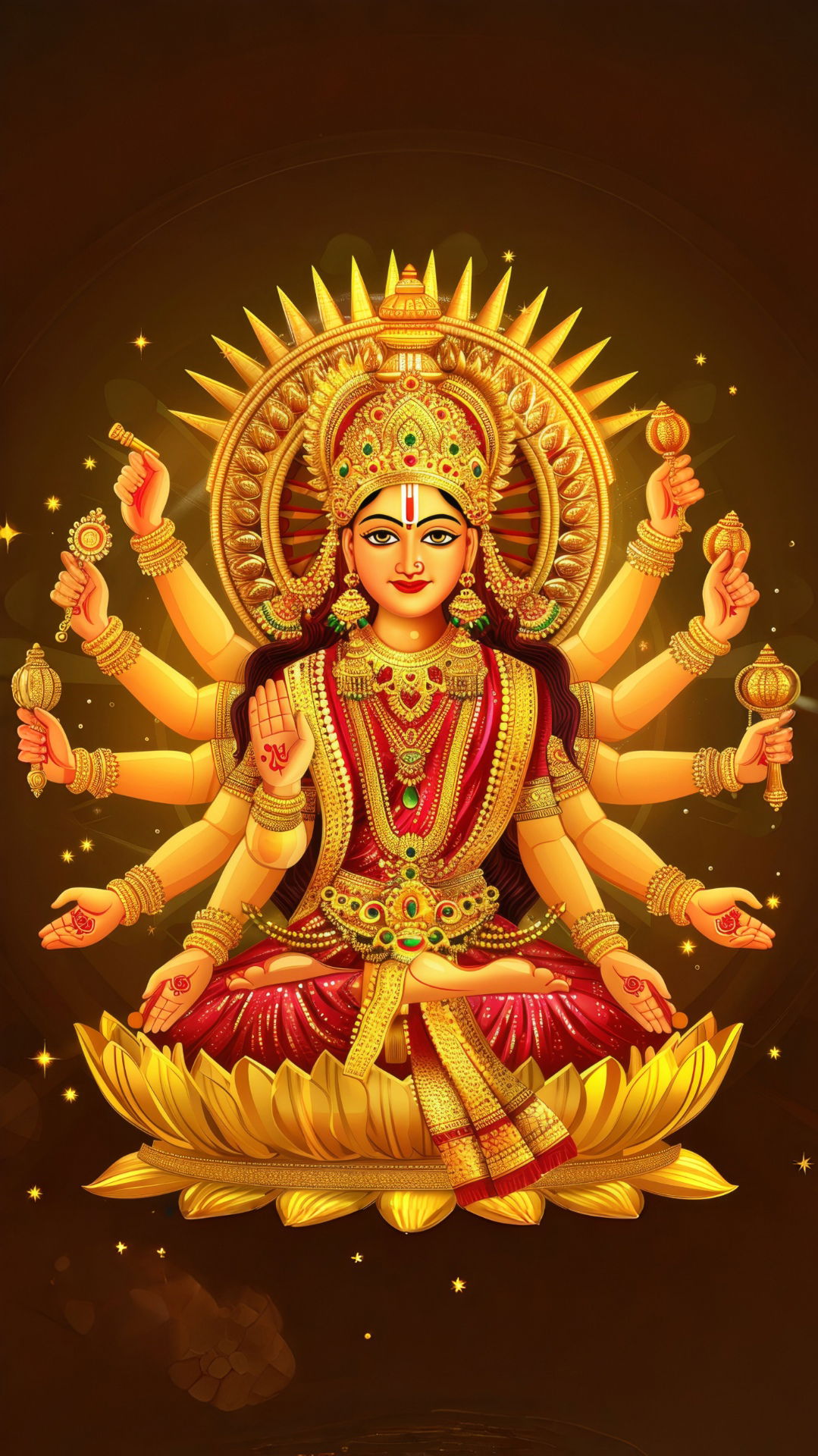 Goddess Lakshmi seated on lotus flower