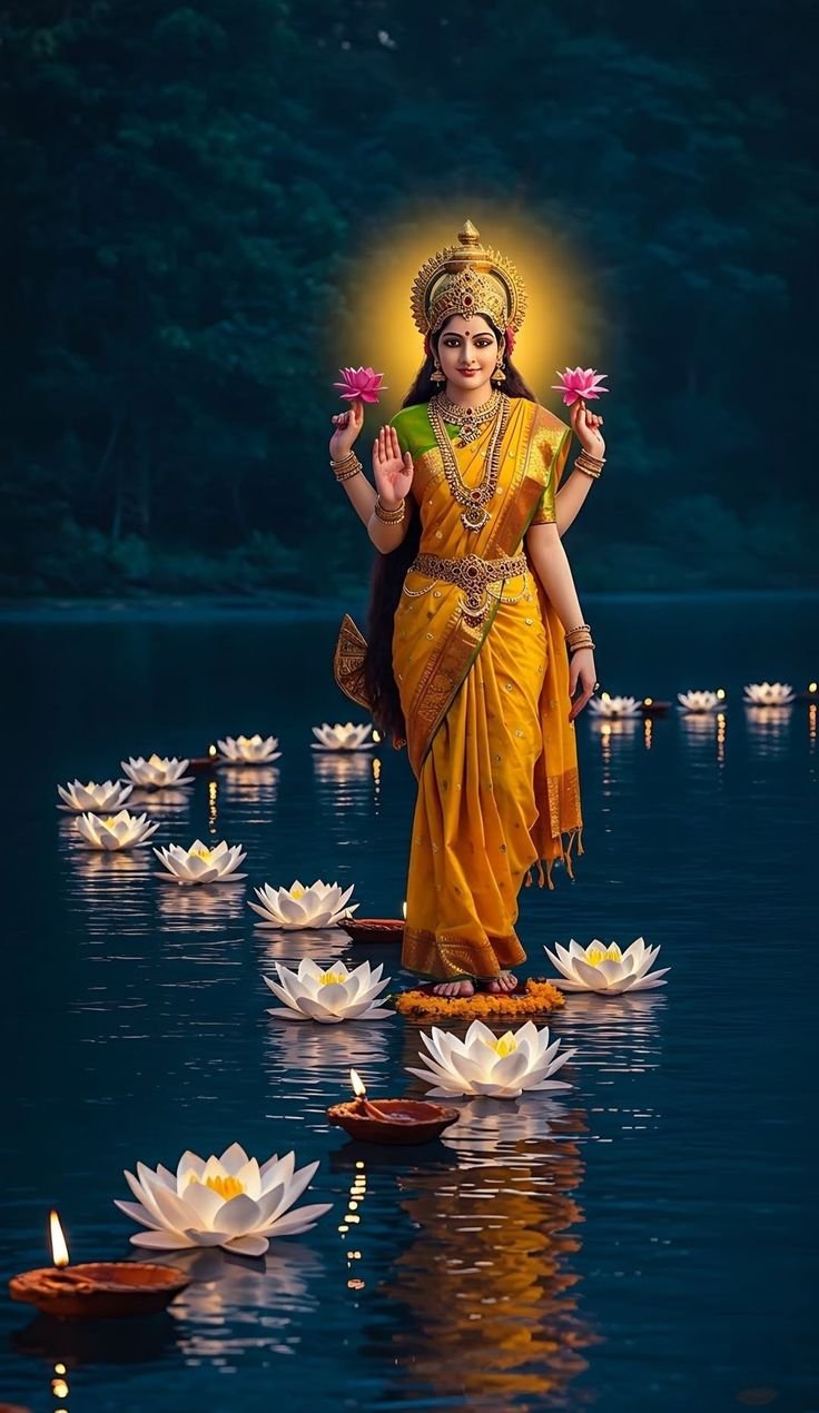 Goddess Lakshmi standing on lotuses.