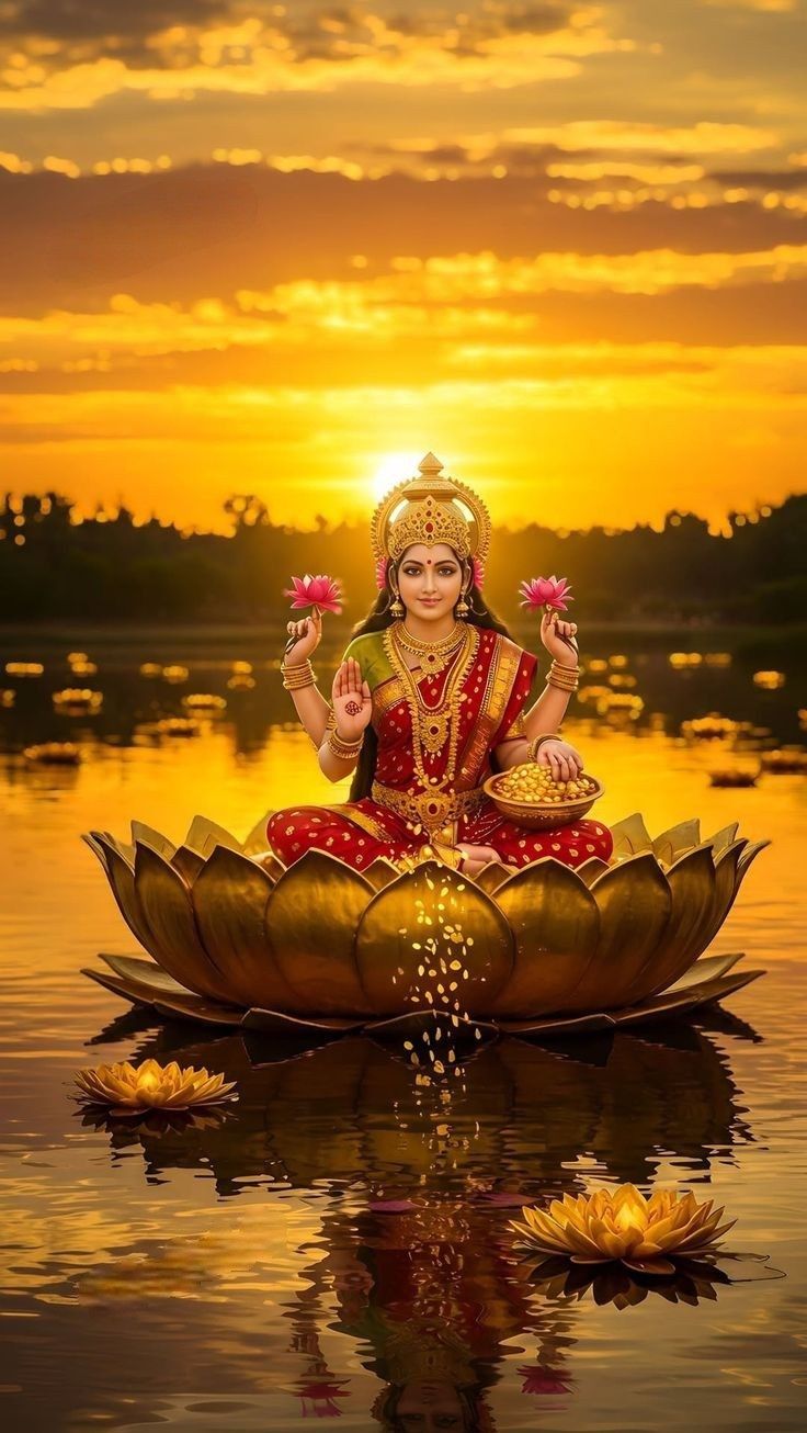 Lakshmi Maa seated on lotus flower
