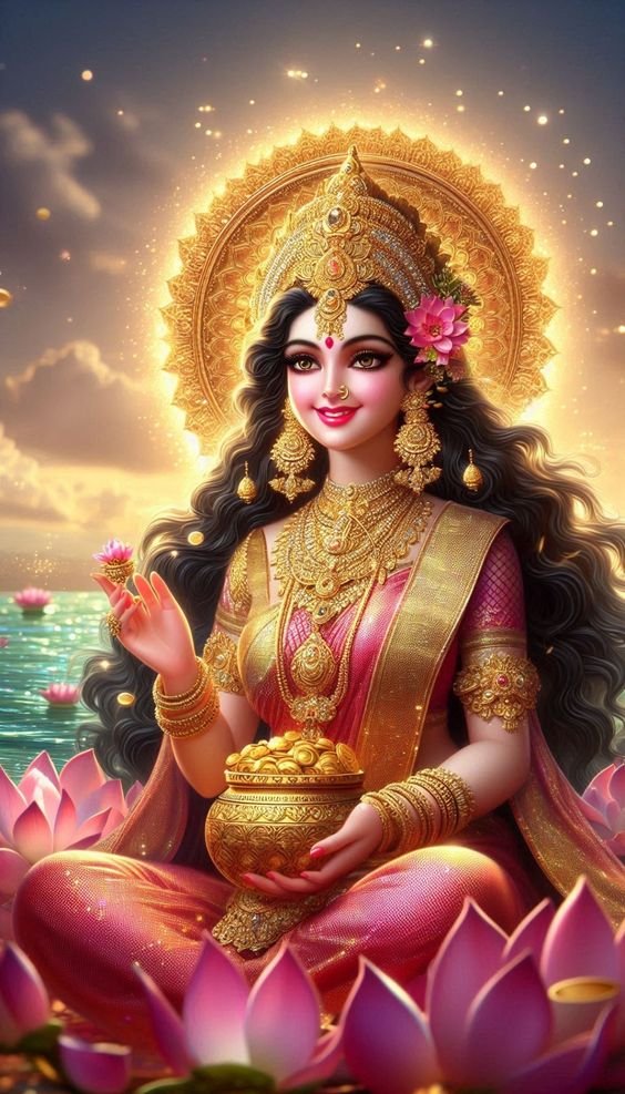 Lakshmi Maa seated on lotus flowers