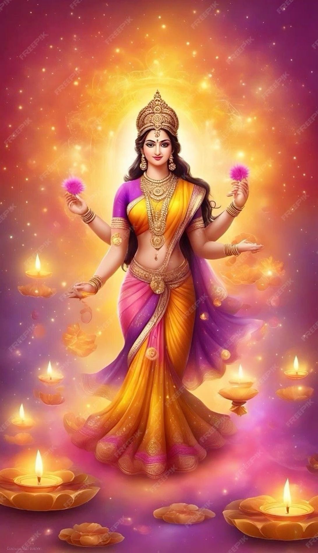 Lakshmi Maa holding lotus flowers