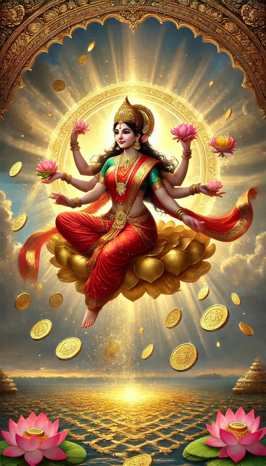 Goddess Lakshmi showering gold coins