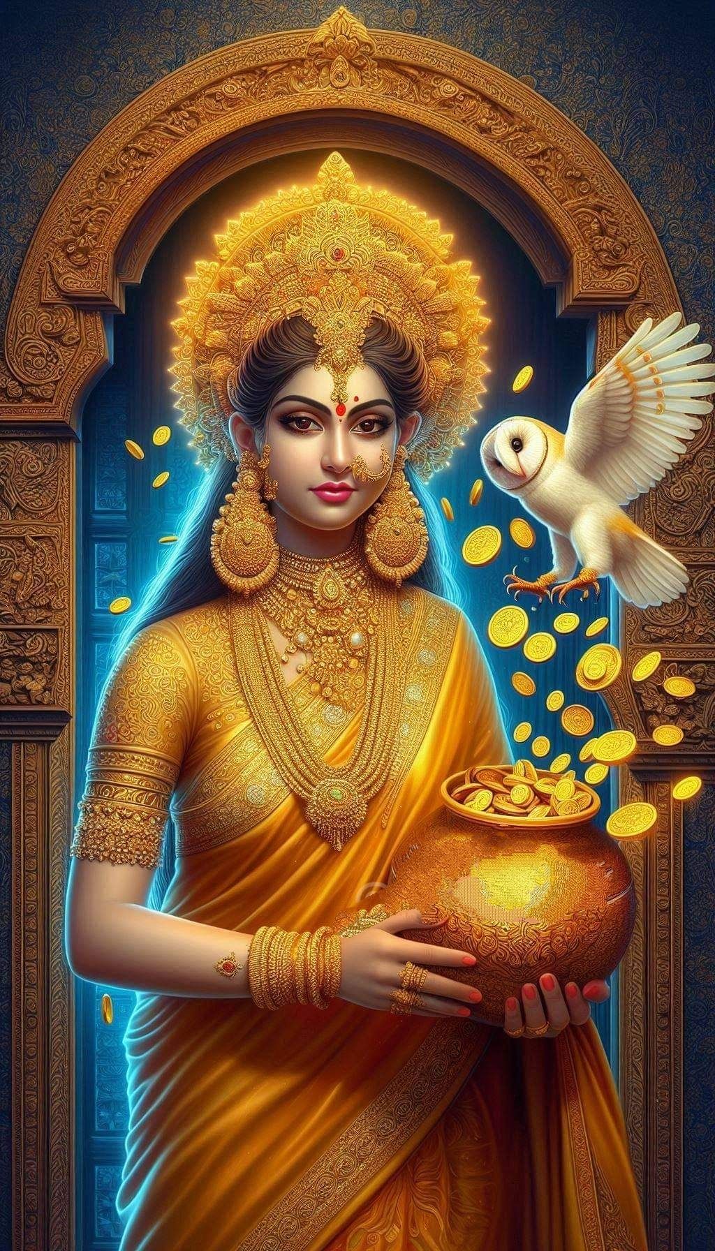 Goddess Lakshmi bestows blessings and wealth