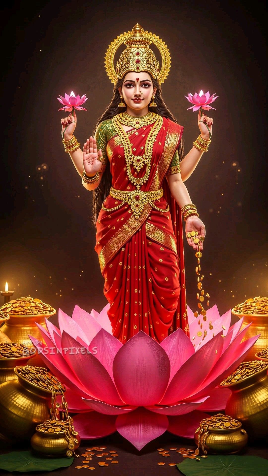 Lakshmi Maa offering lotus flowers