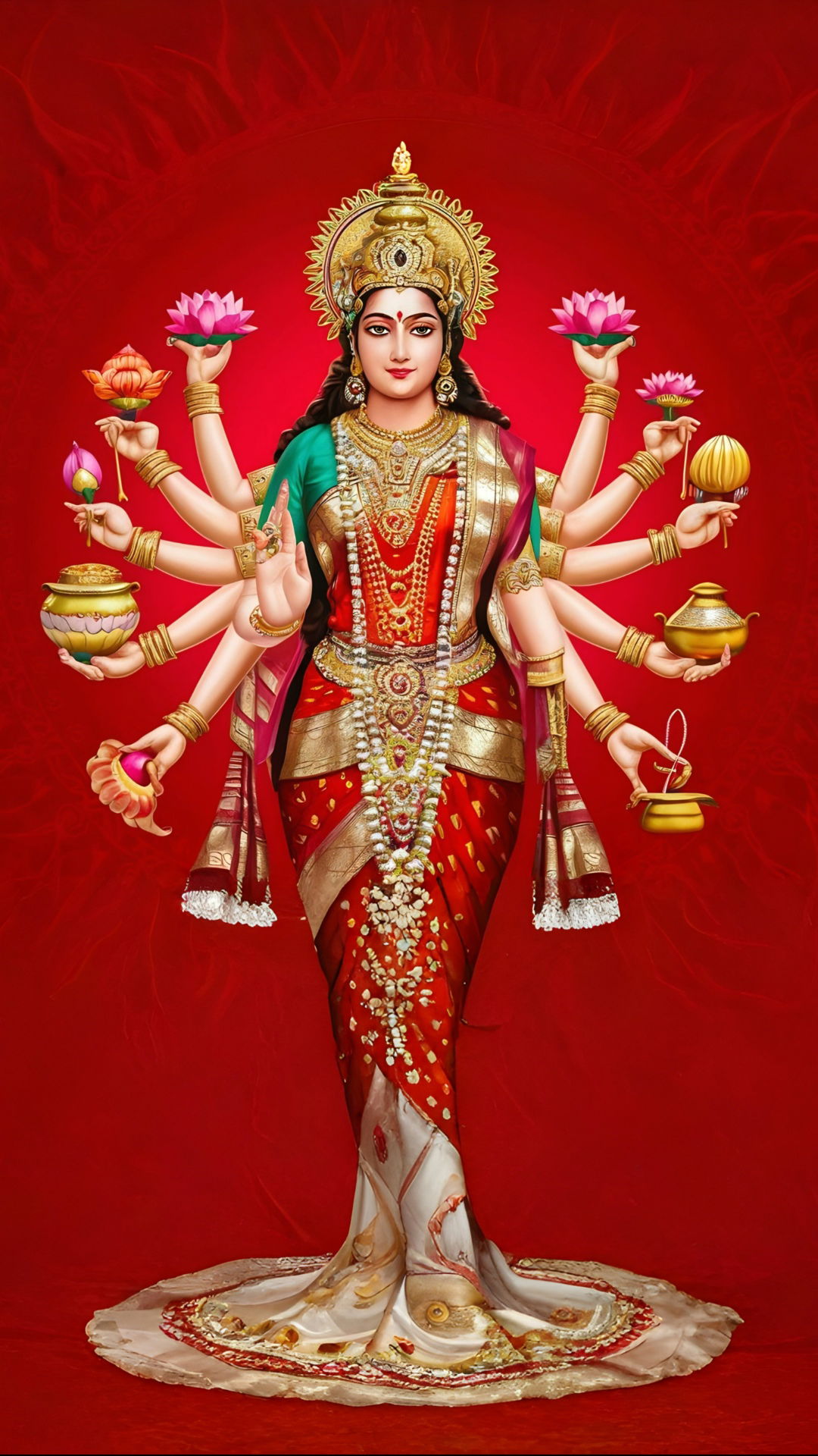 Goddess Lakshmi blessing devotees with wealth.