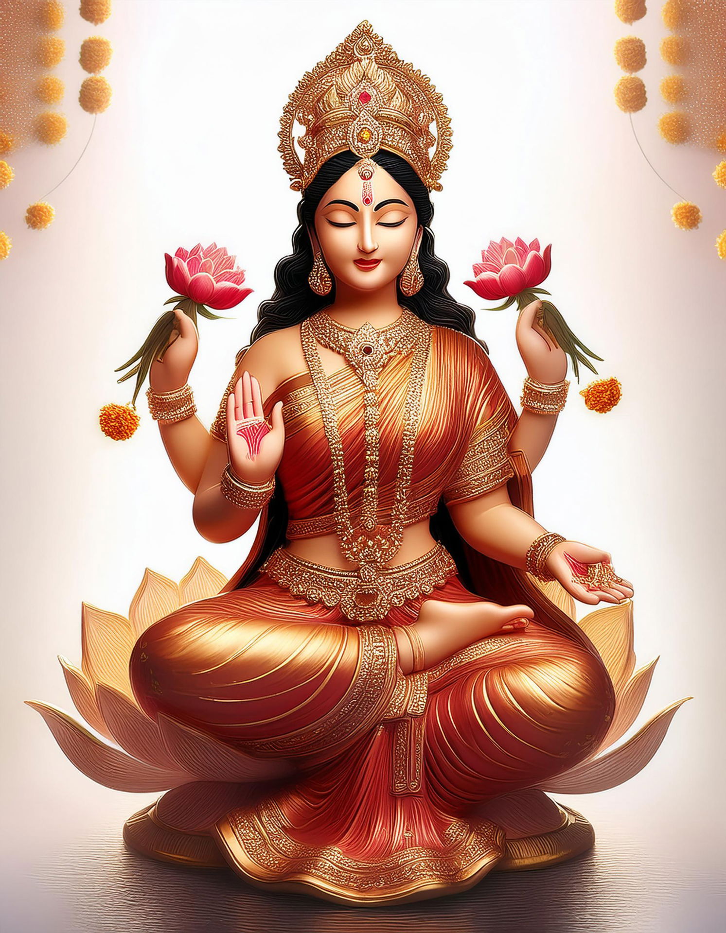 Goddess Lakshmi seated on lotus flower