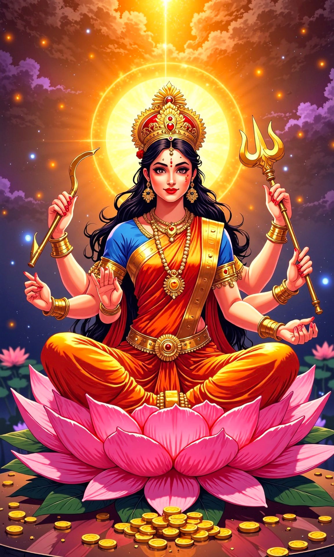 Goddess Lakshmi seated on lotus flower