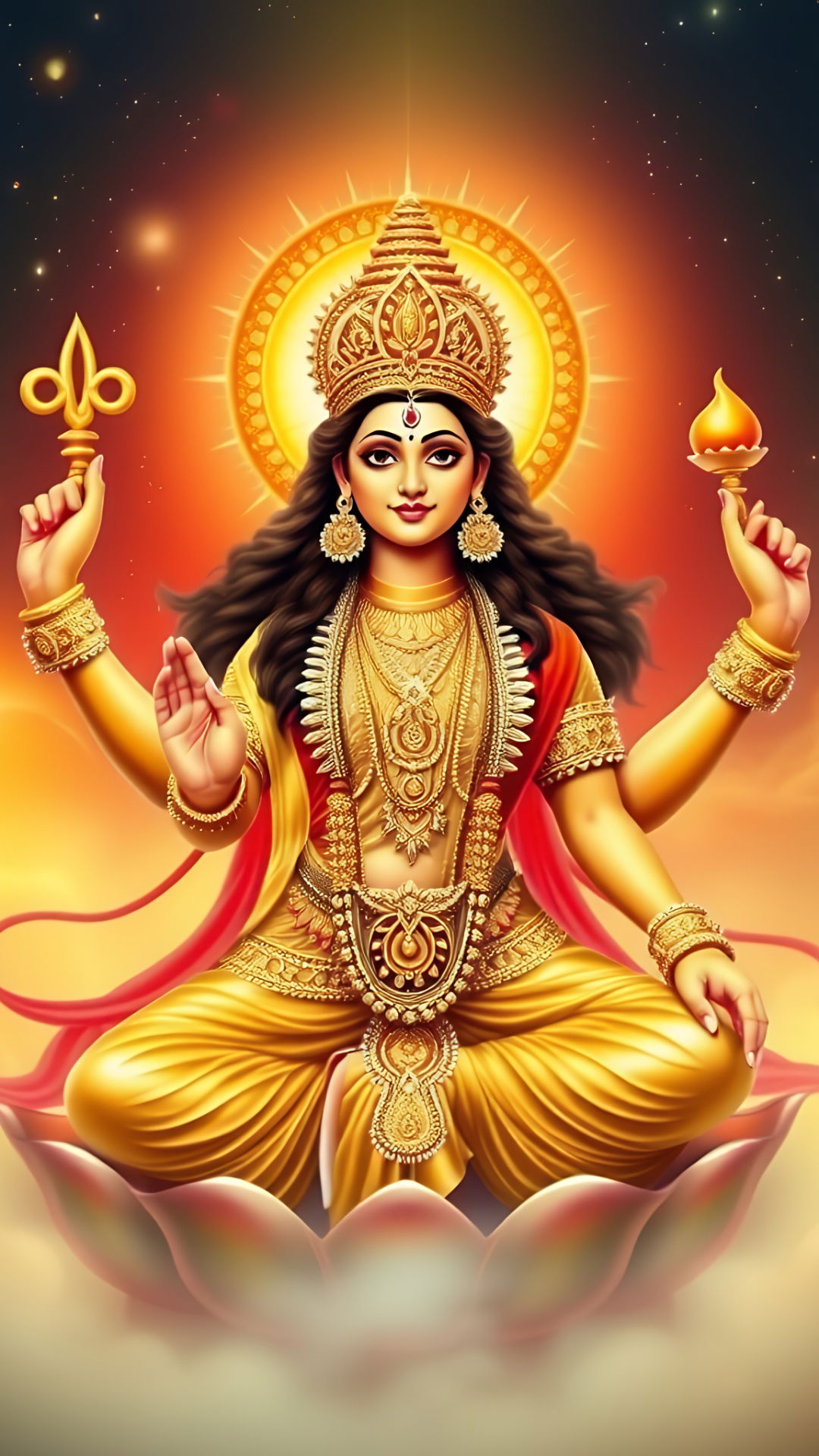 Goddess Lakshmi seated on a lotus.