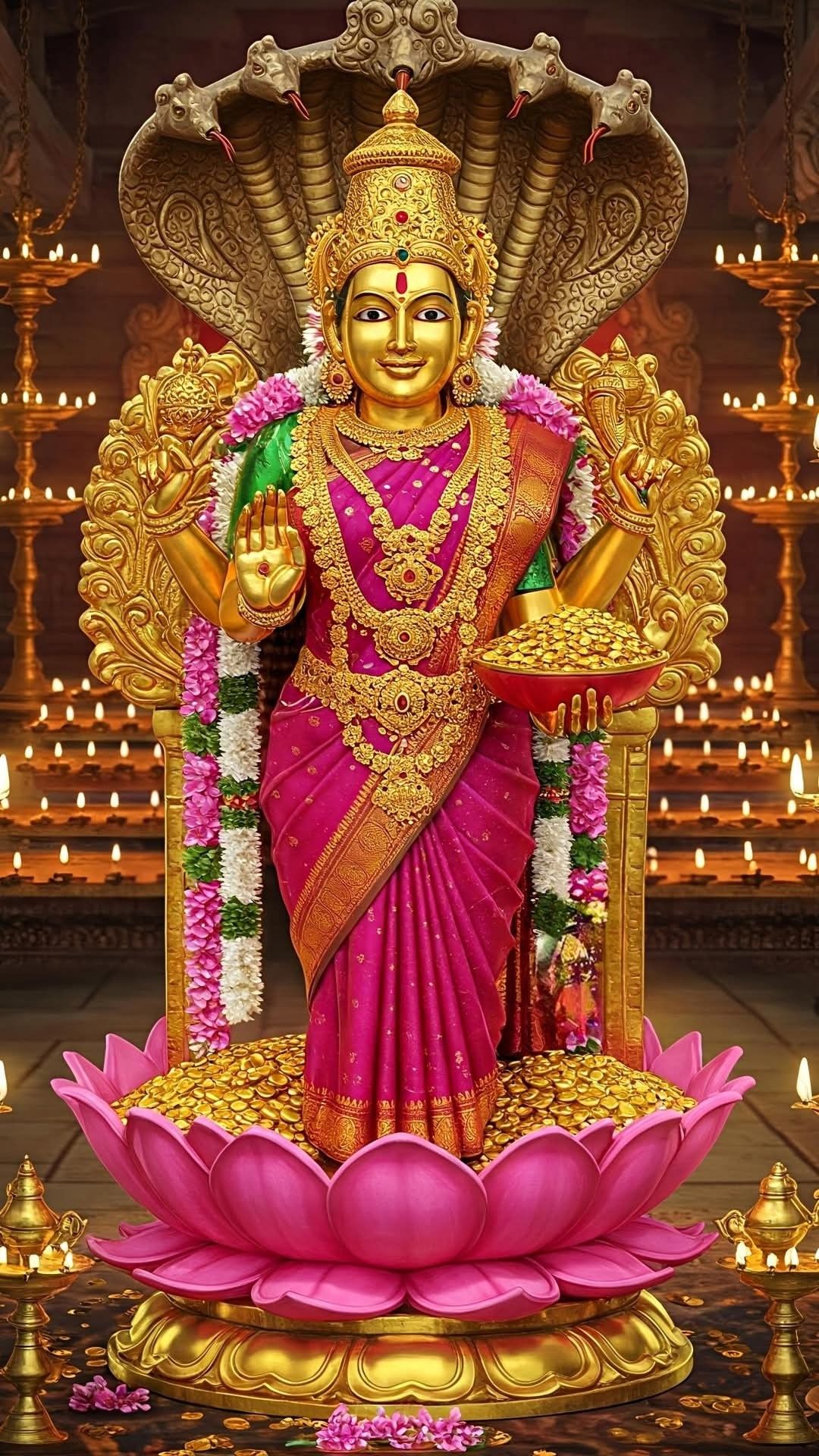 Golden Lakshmi seated on a lotus