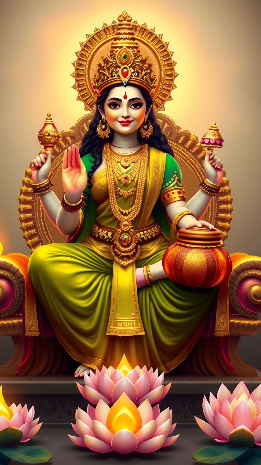 Goddess Lakshmi on golden throne