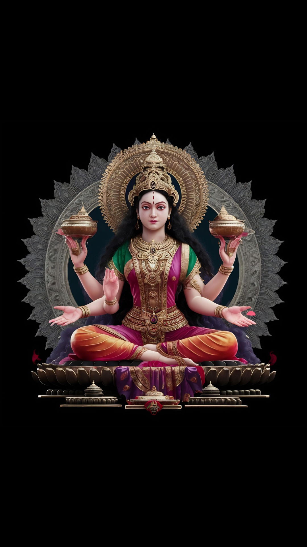 Goddess Lakshmi seated on lotus