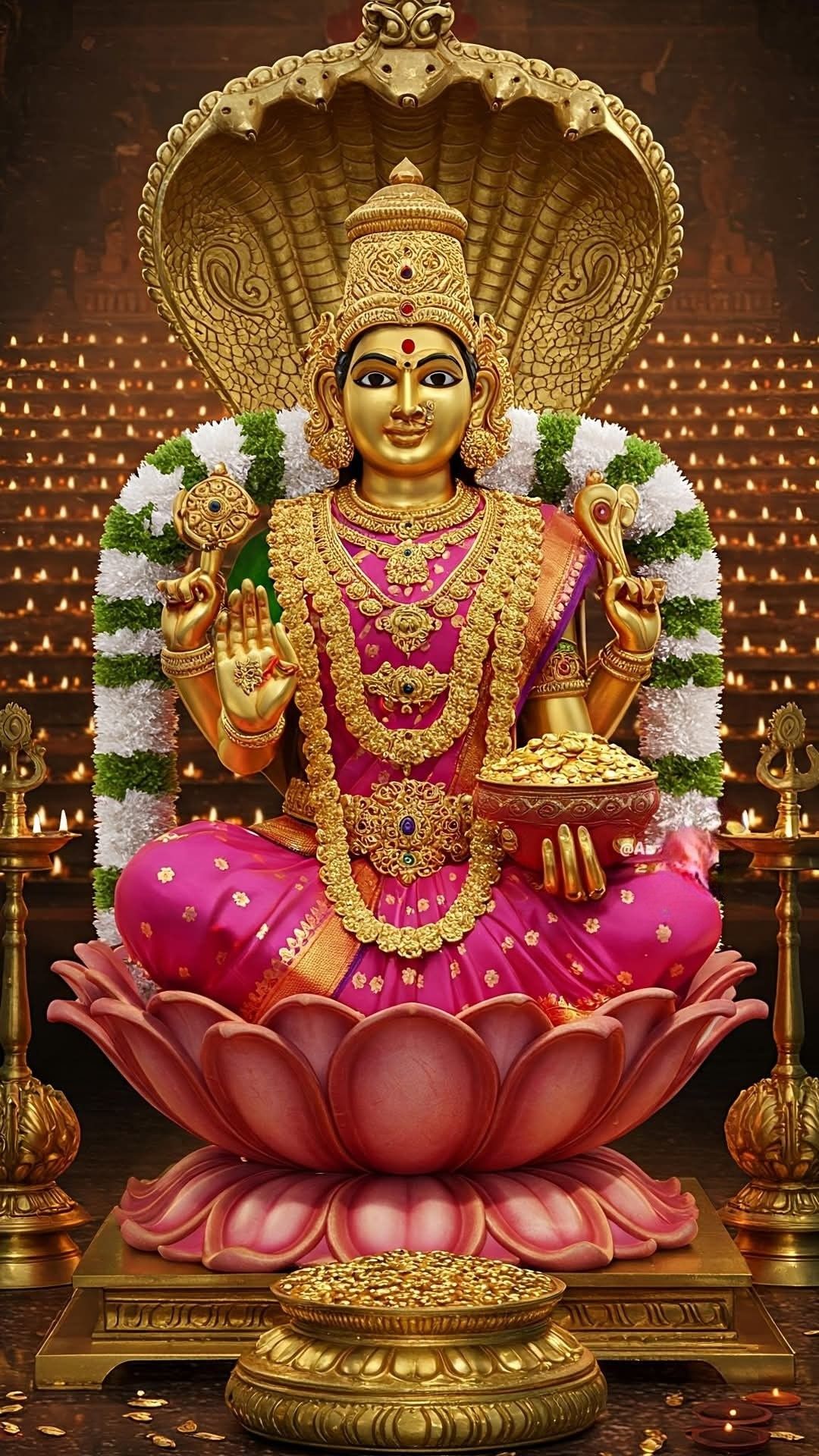 Goddess Lakshmi seated on lotus flower