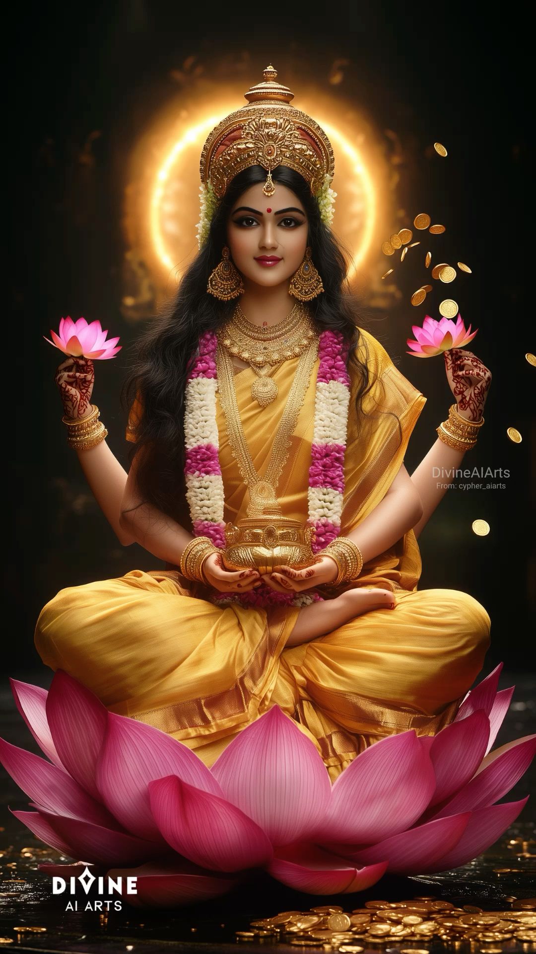 Lakshmi Maa seated on lotus blossoms