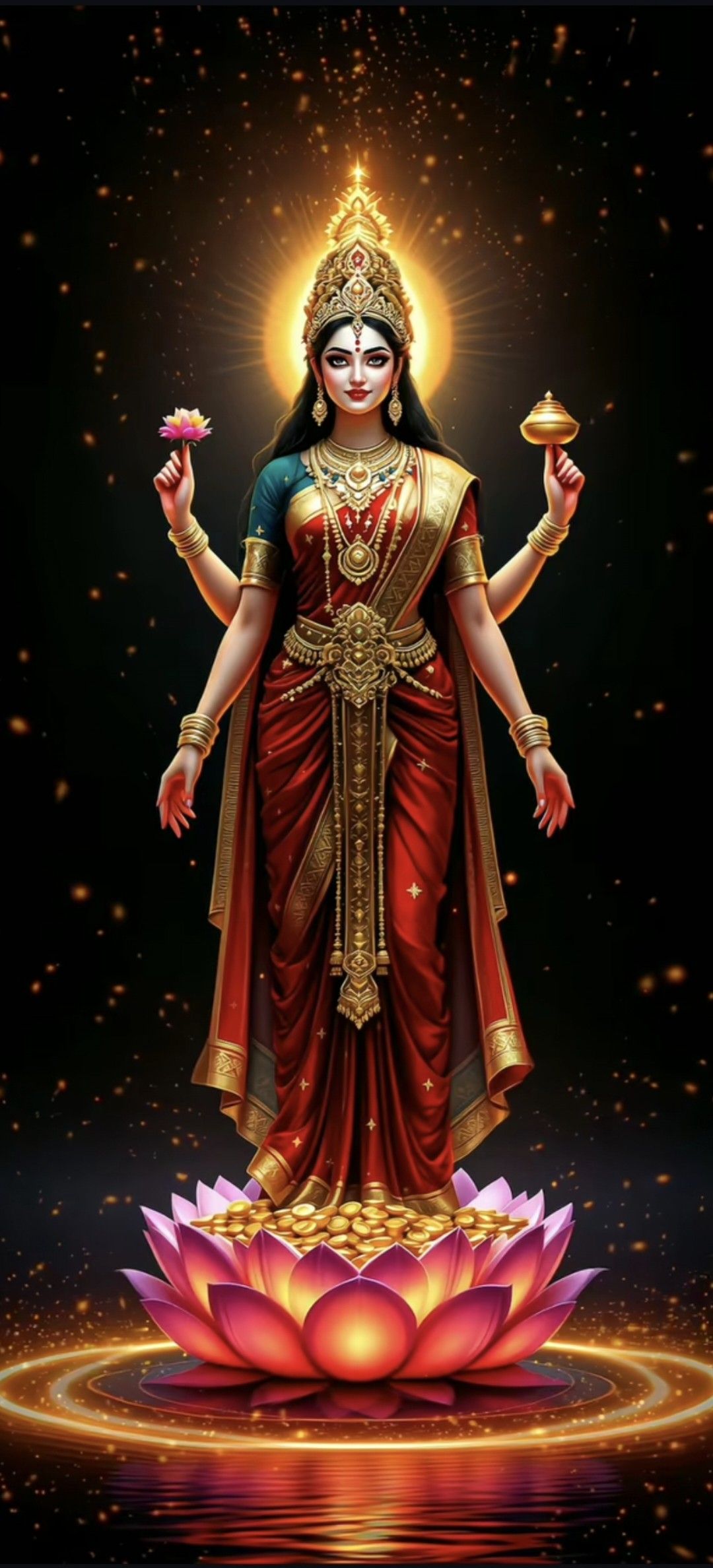 Goddess Lakshmi seated on lotus flower