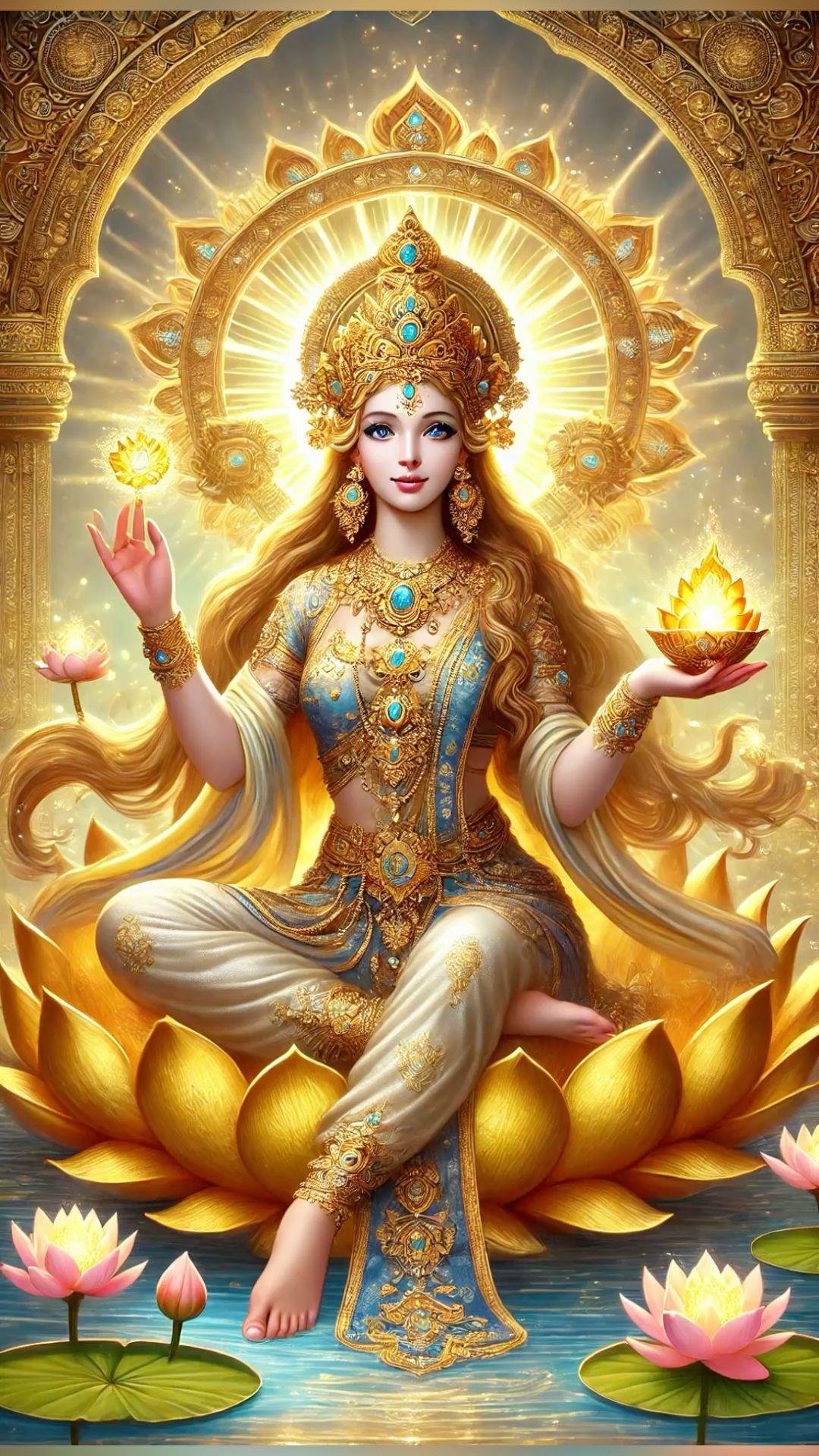 Lakshmi Maa seated on a lotus.