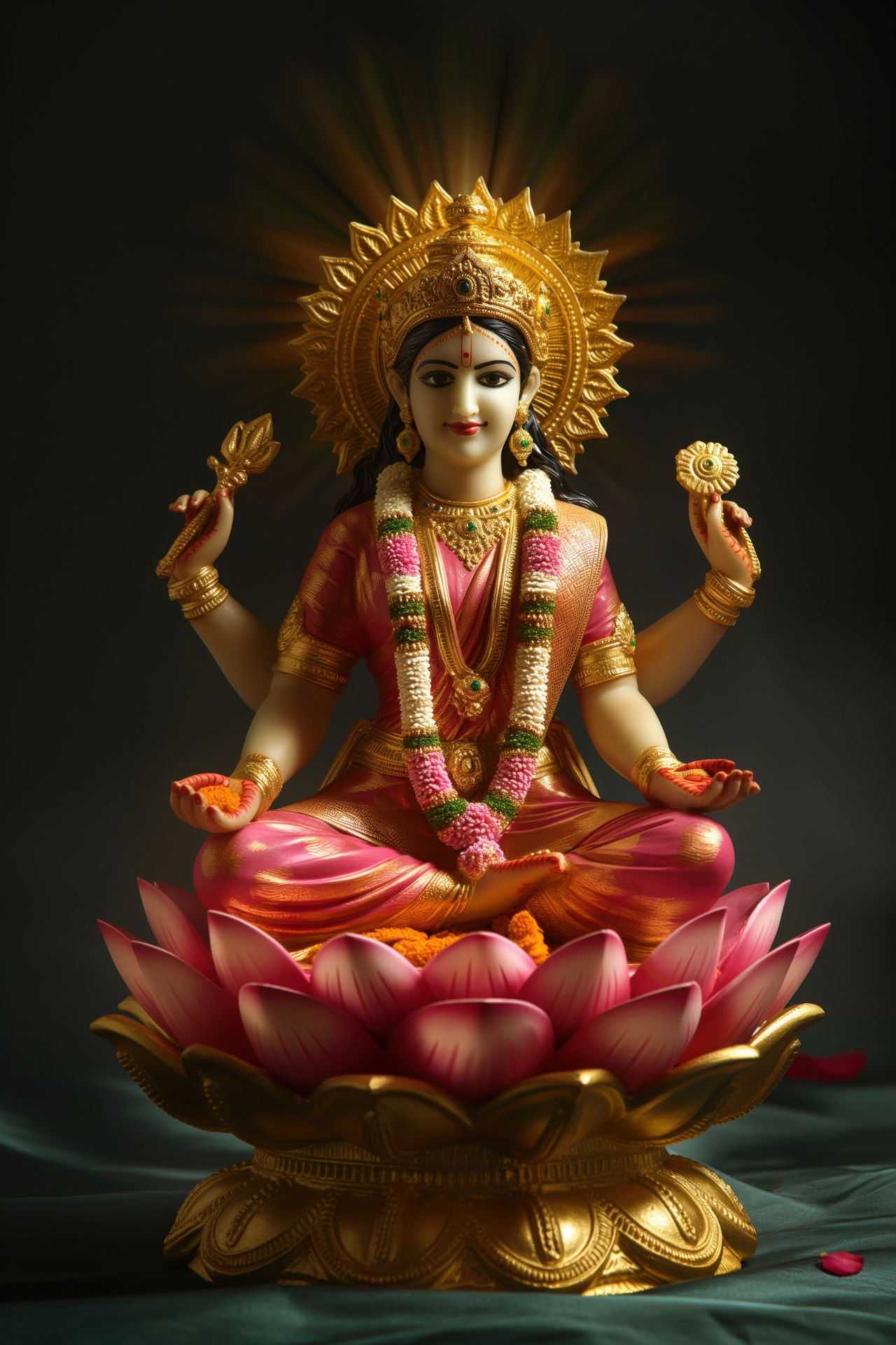 Lakshmi Maa seated on a lotus.