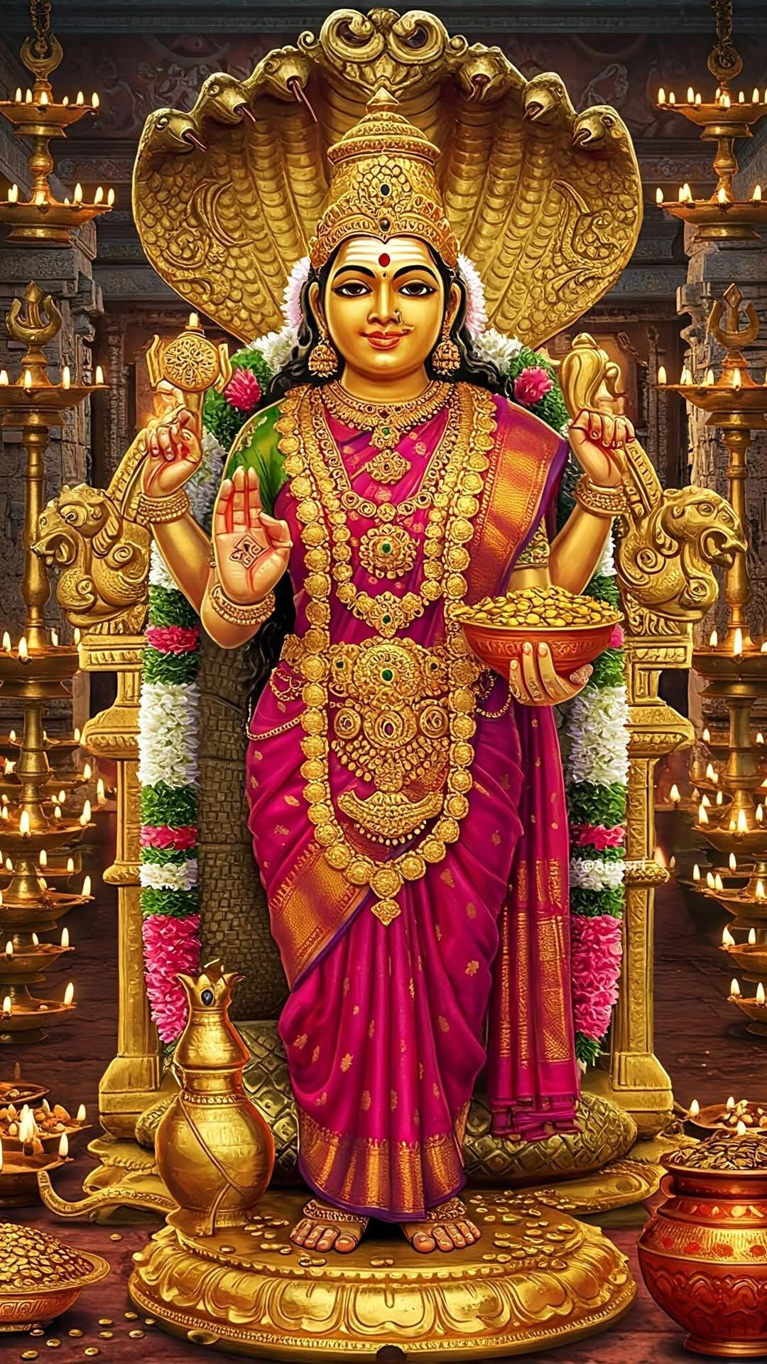 Goddess Lakshmi bestows blessings and wealth