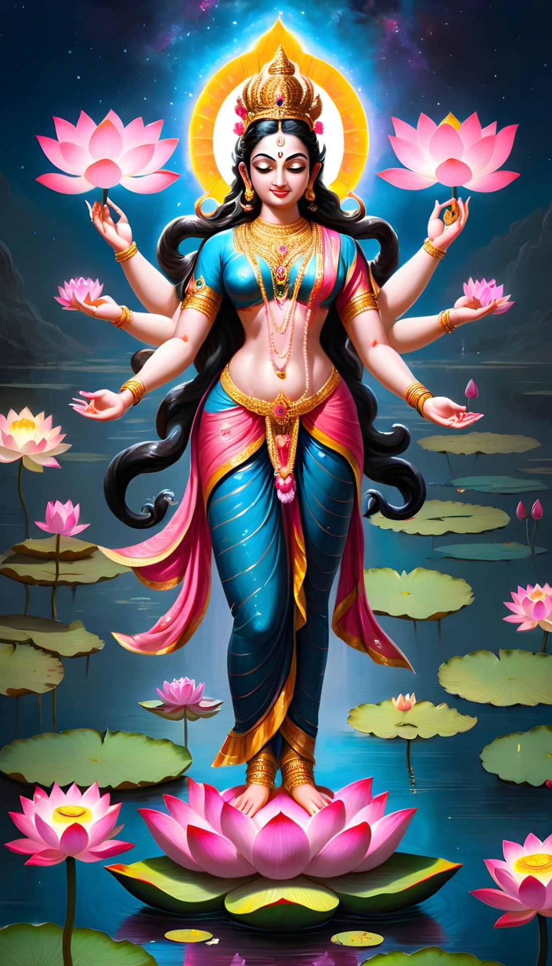 Lakshmi Maa amidst lotus flowers