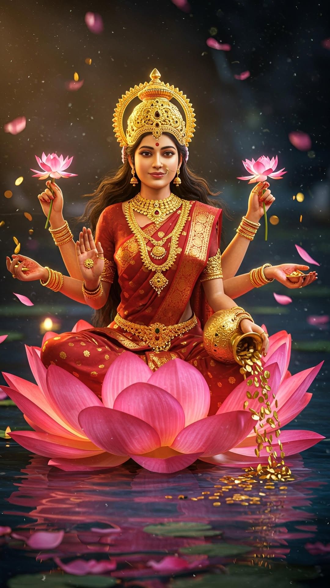 Goddess Lakshmi seated on lotus flower