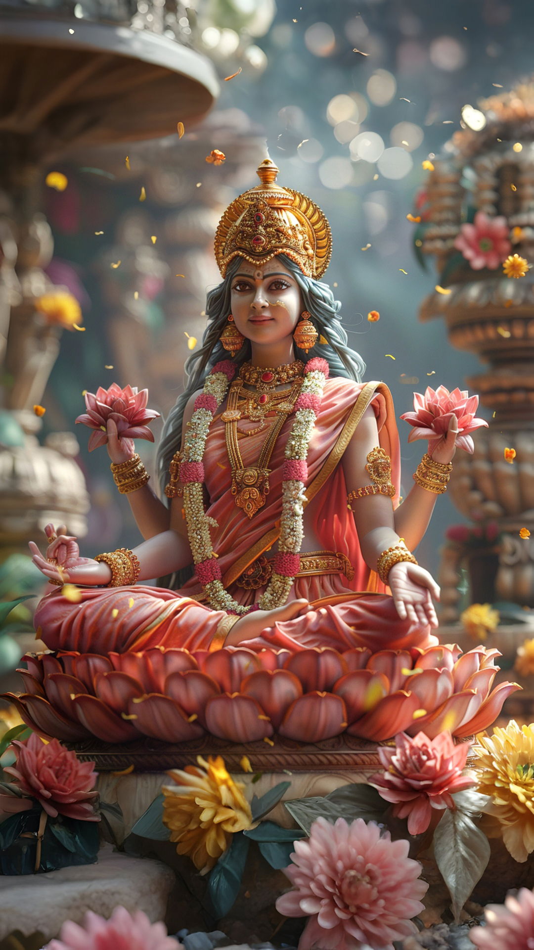 Goddess Lakshmi seated on a lotus
