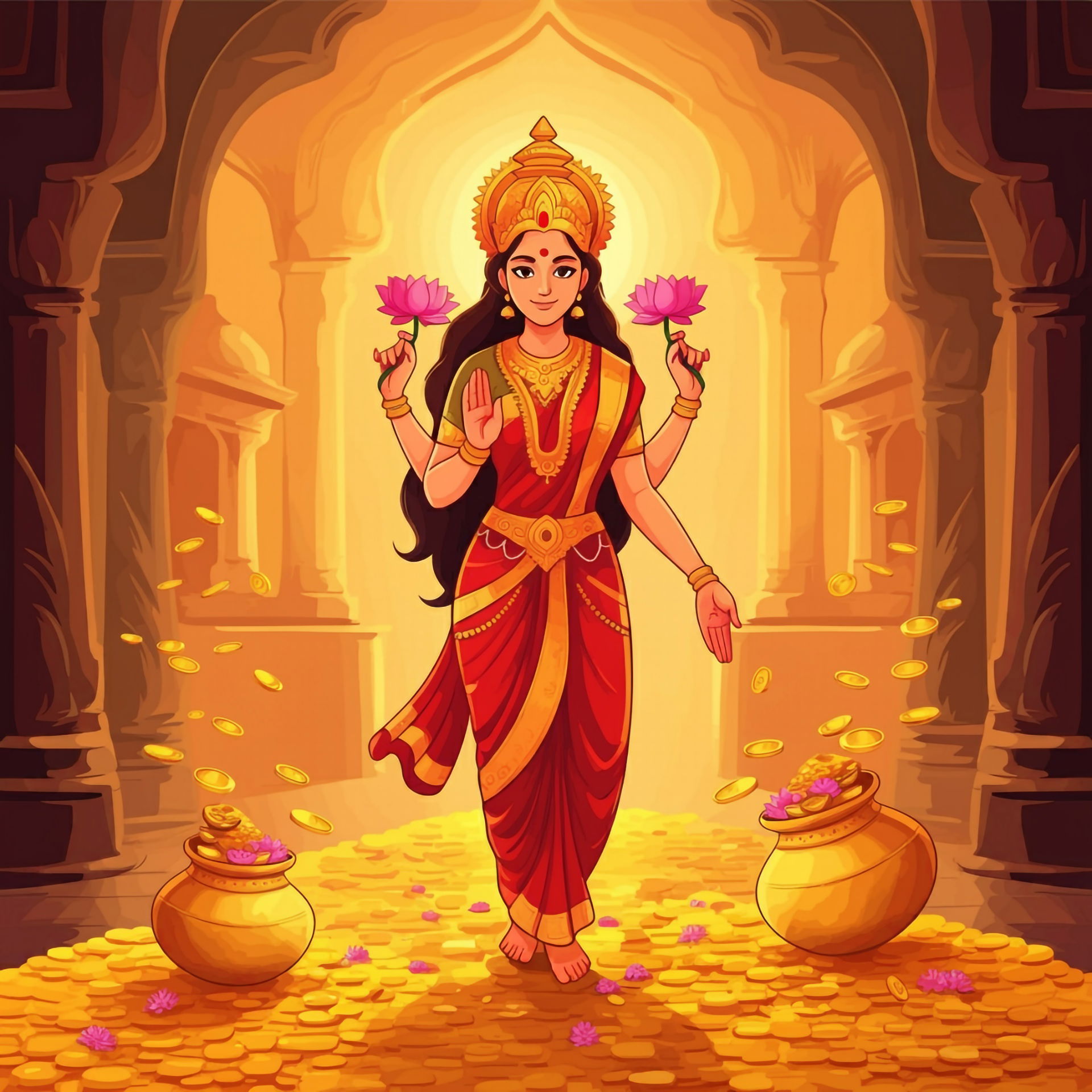 Goddess Lakshmi bestowing blessings and wealth