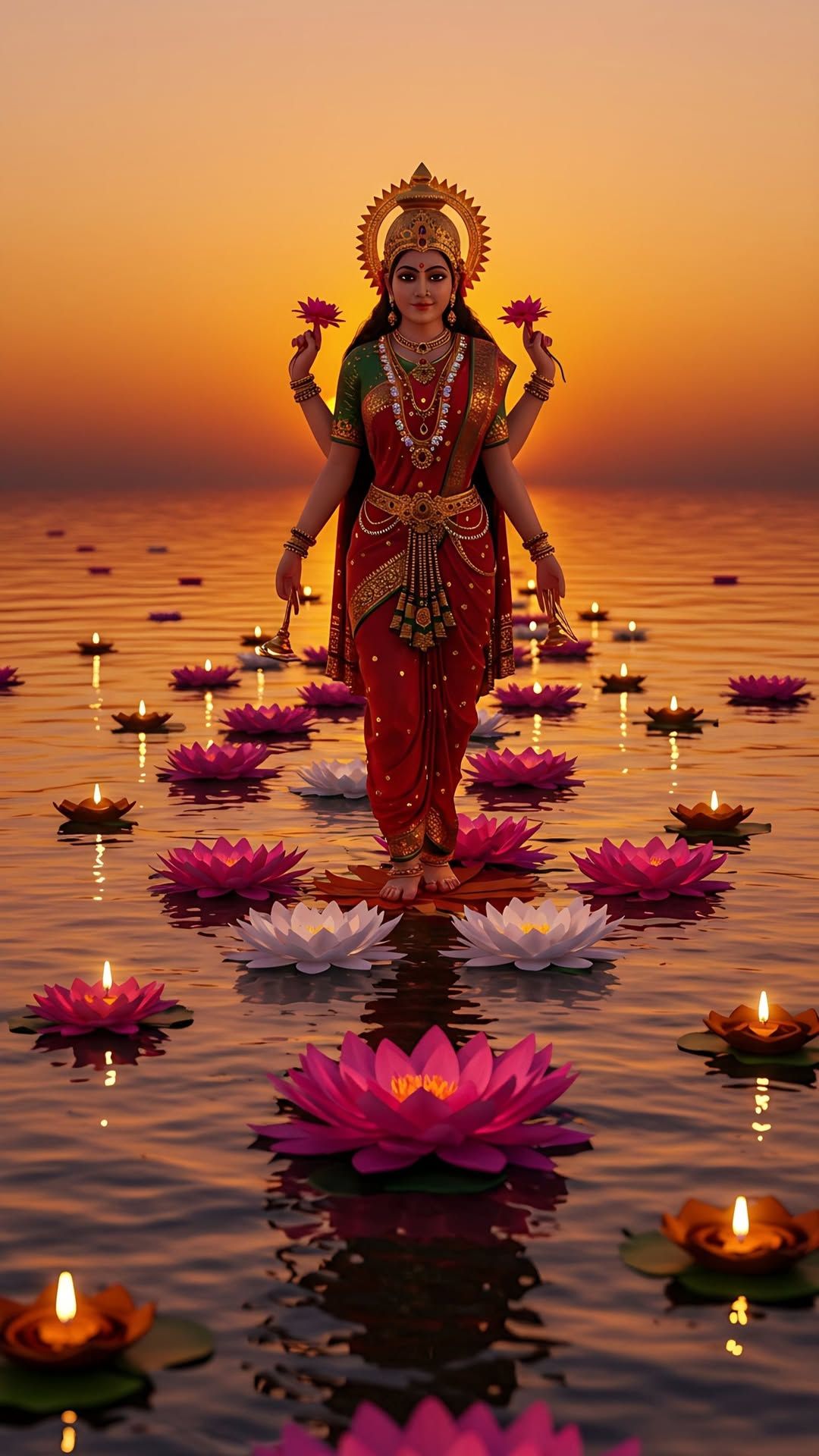 Lakshmi Maa amidst lotus flowers