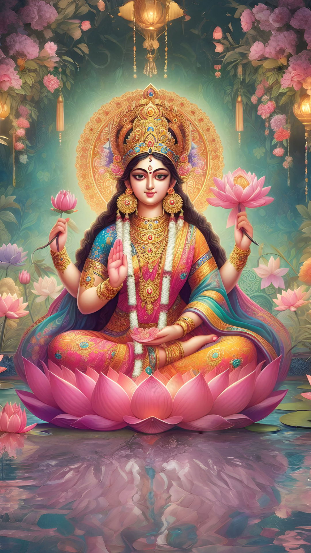 Goddess Lakshmi seated on lotus flower