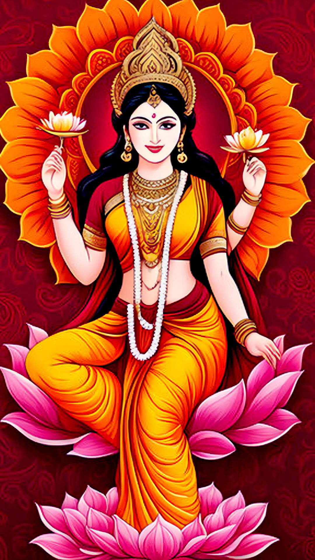 Lakshmi Maa seated on lotus flowers