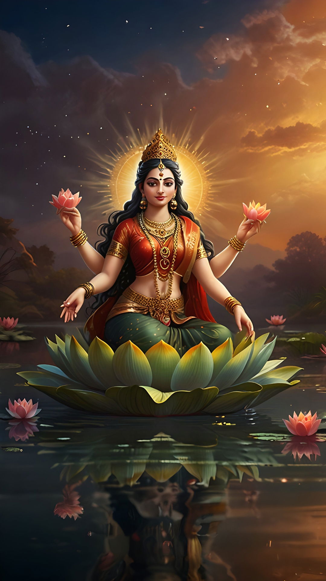 Lakshmi Maa seated on lotus flower