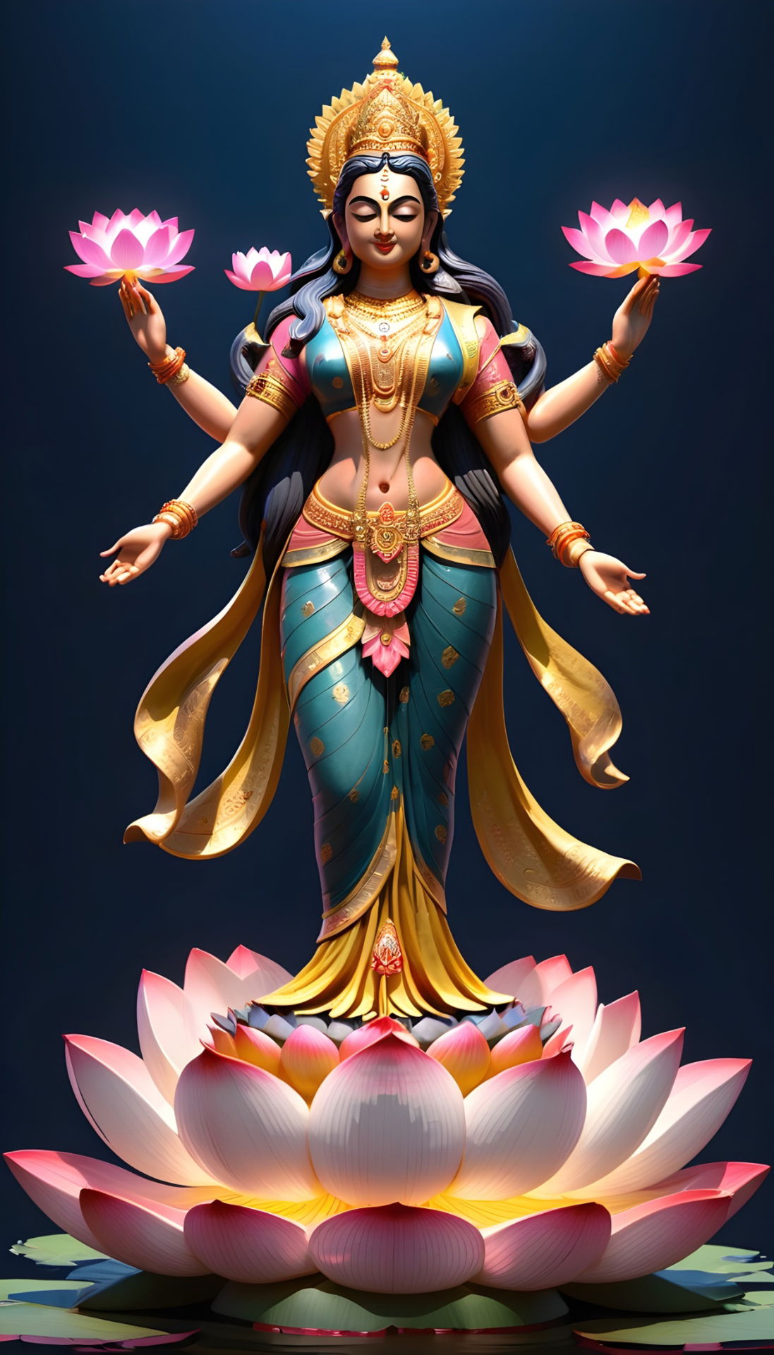 Lakshmi Maa with lotus flowers