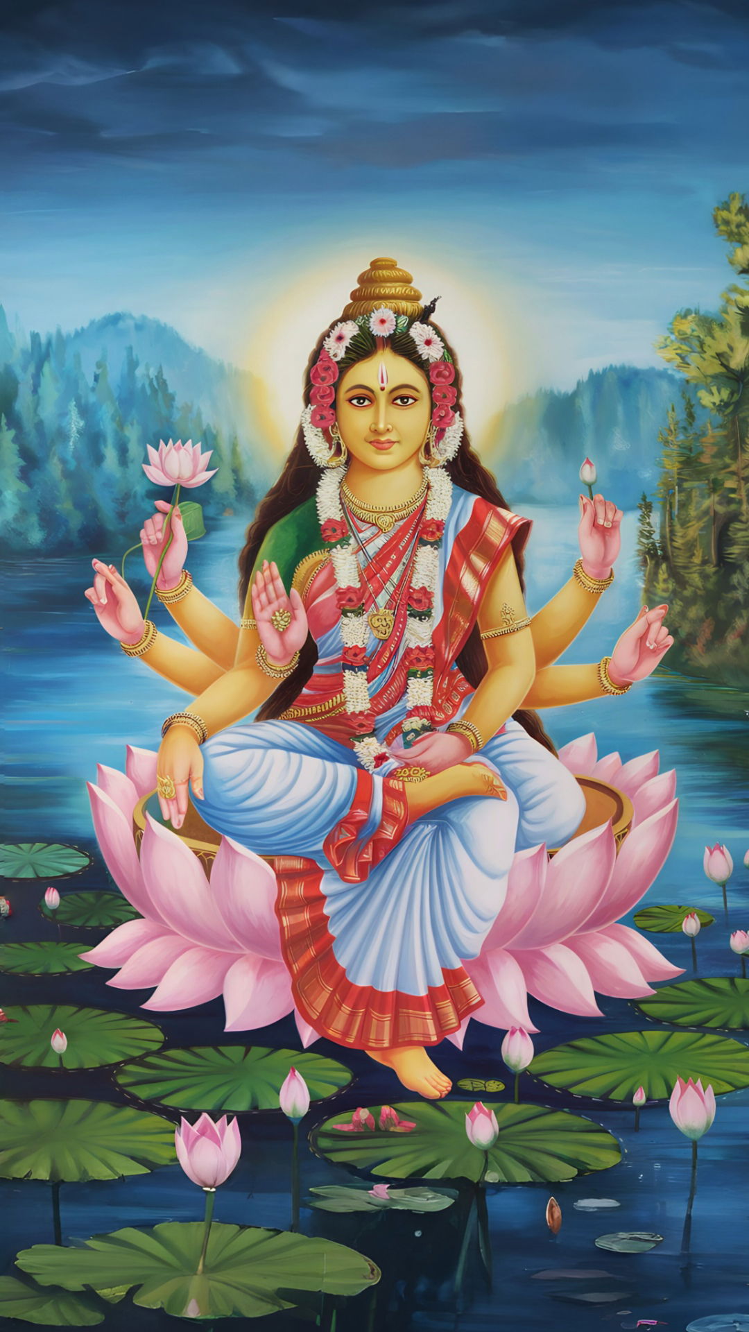 Lakshmi Maa seated on a lotus.
