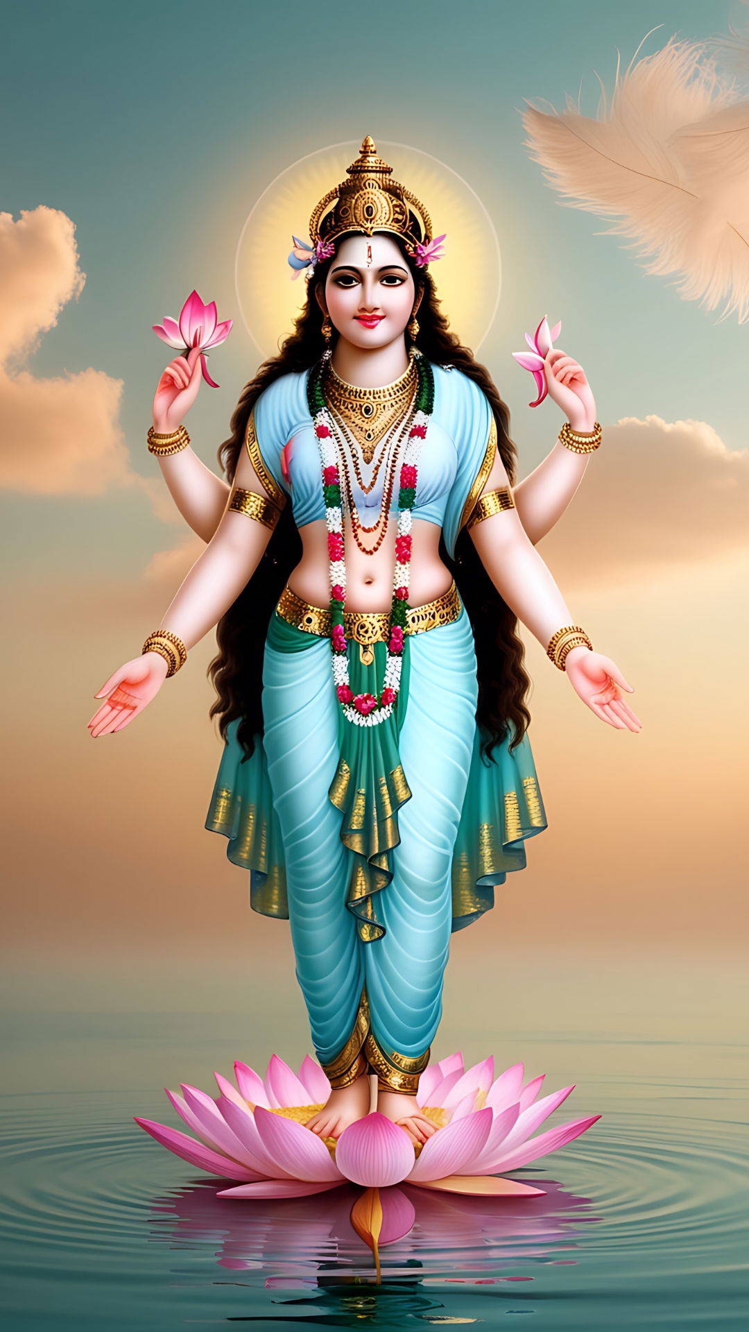 Goddess Lakshmi seated on lotus flower
