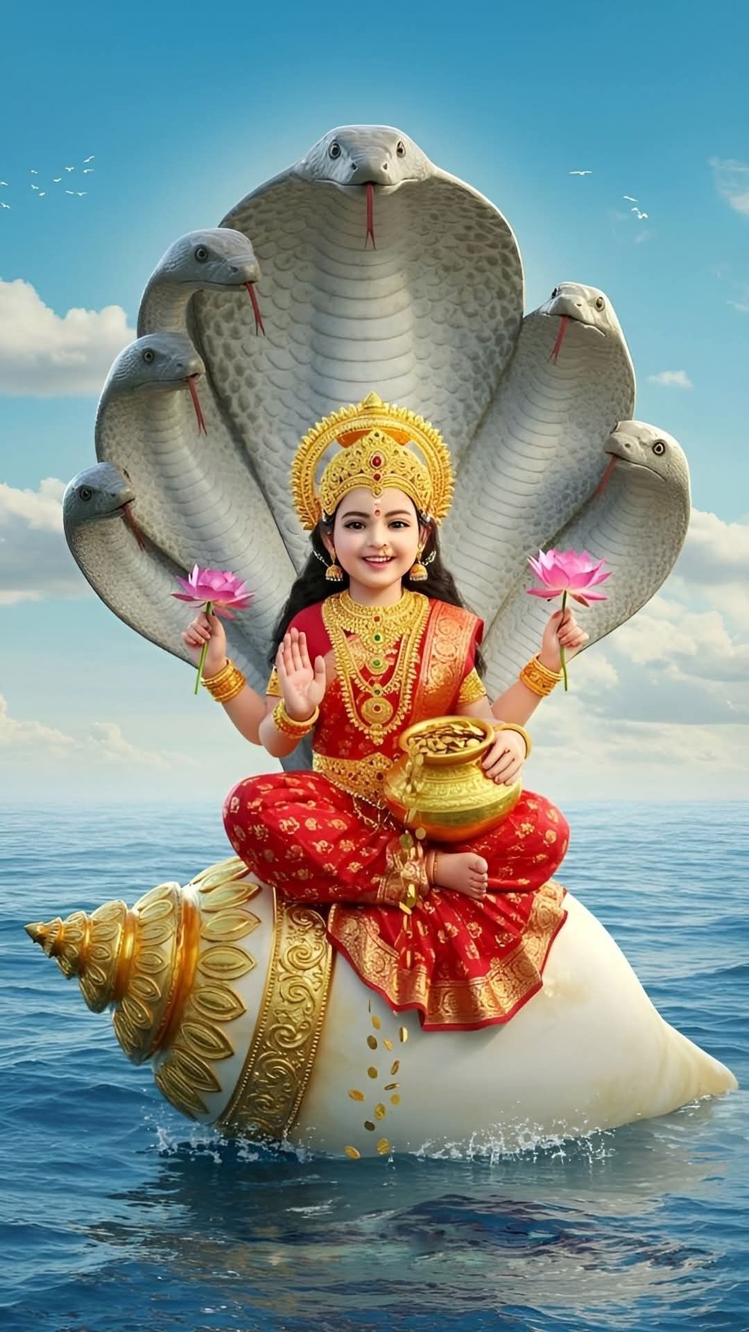 Lakshmi Maa on a conch shell.