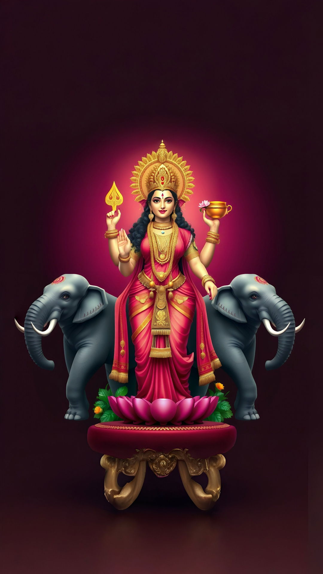 Goddess Lakshmi seated on a lotus.