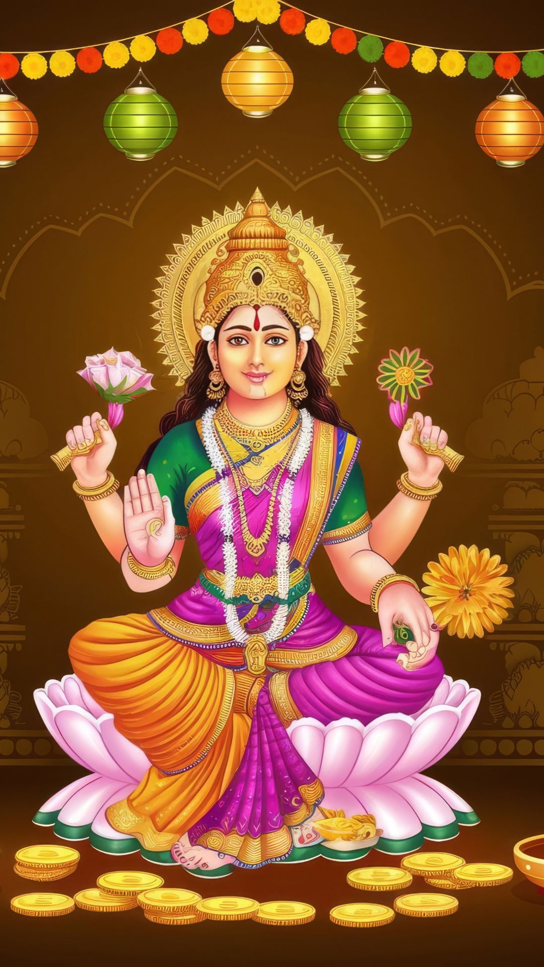 Goddess Lakshmi seated on lotus