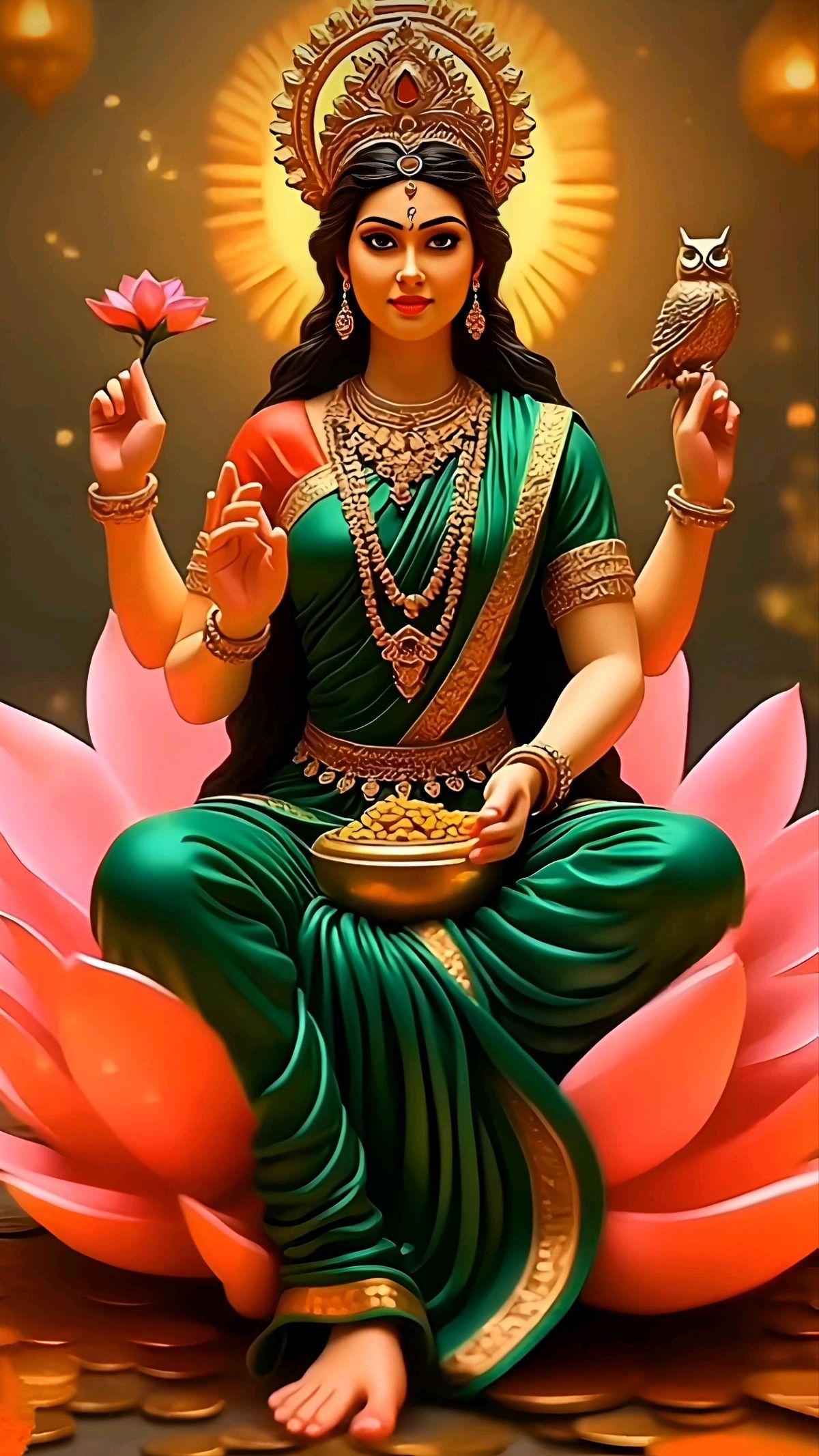 Goddess Lakshmi seated on a lotus.
