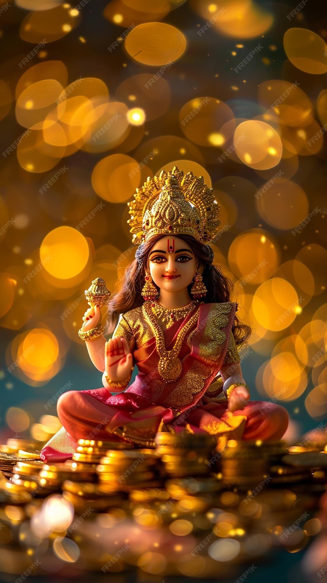 Goddess Lakshmi with golden background