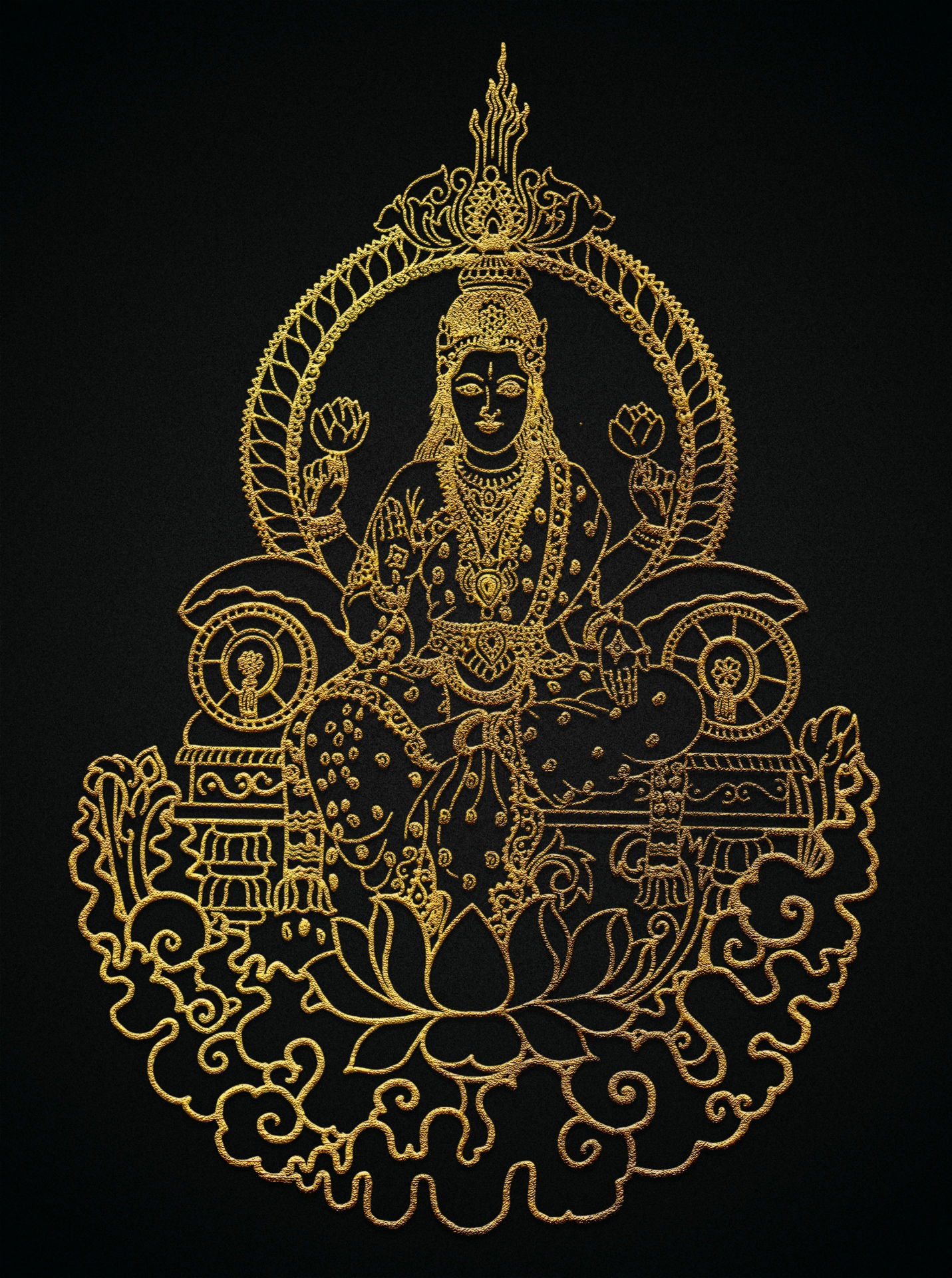 Golden Lakshmi Maa seated on lotus