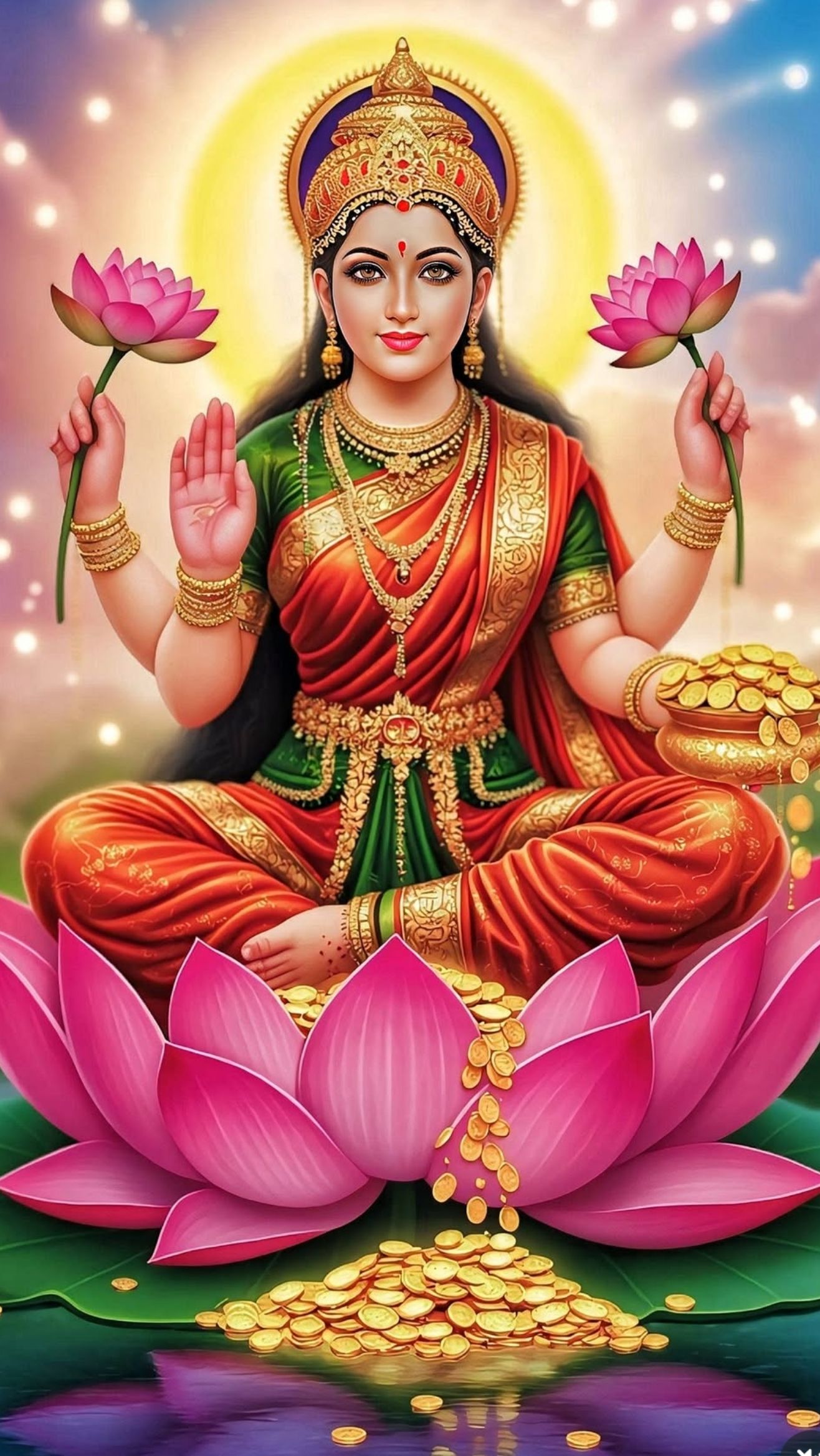 Lakshmi Maa seated on a lotus flower