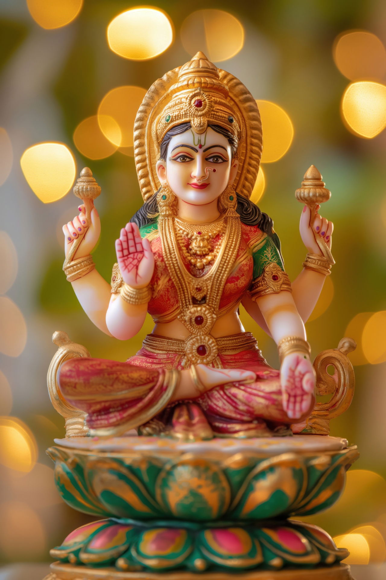 Goddess Lakshmi seated on a lotus.