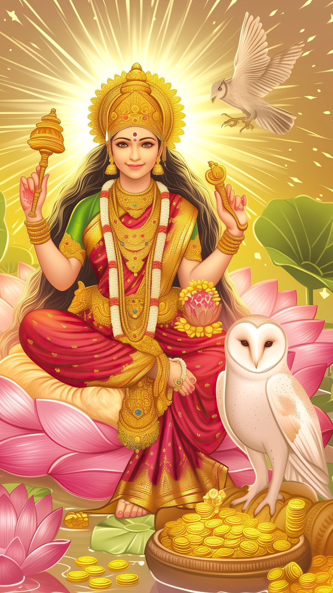 Lakshmi Maa seated on a lotus.