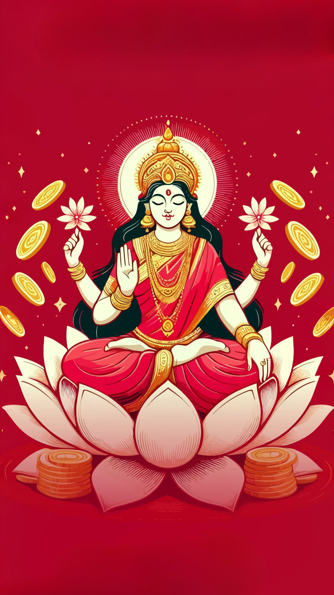 Lakshmi Maa on lotus, showering gold coins