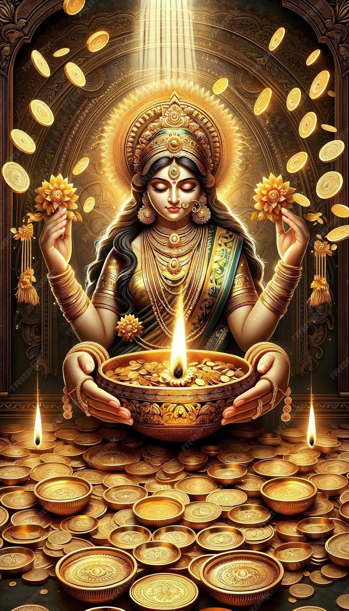 Lakshmi Maa surrounded by golden coins